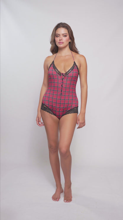 Mapale Lounge 7590 Sleep Romper Red Plaid