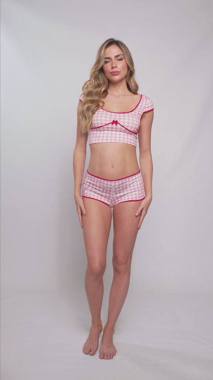 Mapale Lounge 7591 Two Piece Pajama Set Pink Plaid