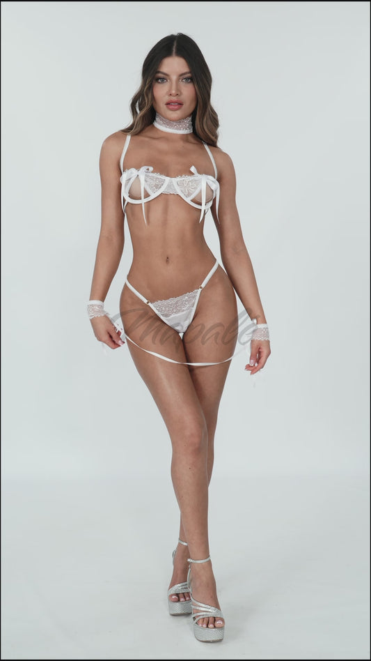 Mapale Bridal Honeymoon Pure Temptation Bra Set Peekaboo Cups White