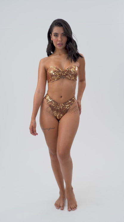 Mapale Two Piece Swimsuit Bandeau Bikini Set Snake Golden Hour