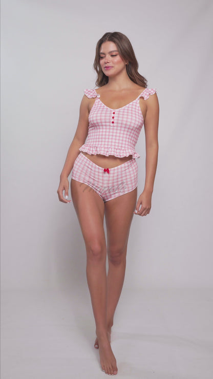 Mapale Lounge 7592 Two Piece Pajama Set Pink Plaid