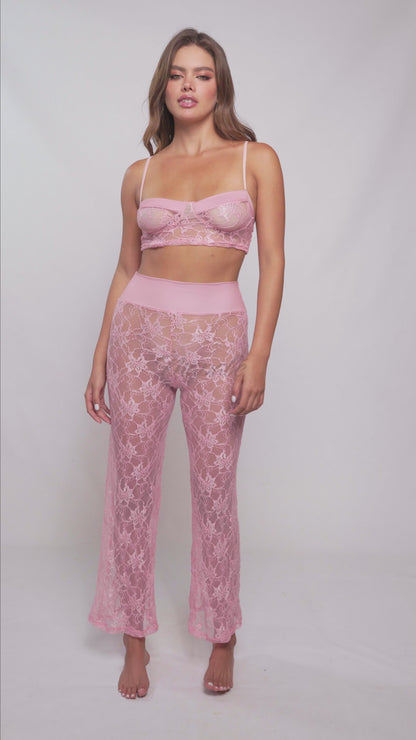 Mapale Lounge 7600 Two Piece Pajama Set Long Pants Rose