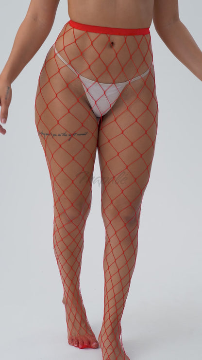 Mapale Valentines Fence Net Pantyhose Red