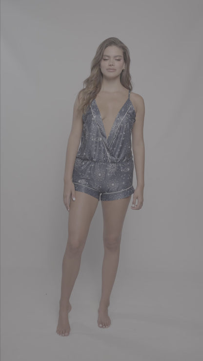 Mapale Lounge 7587 Sleep Romper Sapphire Blue Print