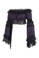 Daisy Corsets Purple/Black Brocade Smocked Flare Sleeve Peasant Top