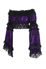 Daisy Corsets Purple/Black Lace Smocked Flare Sleeve Peasant Top
