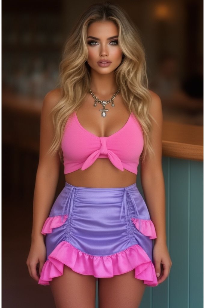 Daisy Corsets Purple/Pink Satin Ruched Bustle Skirt