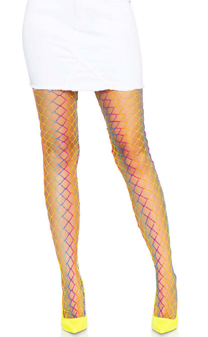 Leg Avenue Ombre Rainbow Woven Net Tights - One Size - Rainbow