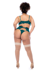 Mapale Plus Size Queen Eyelash Lace Garter Bra Set Sea Green-Rebel Romance