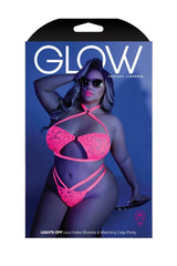 Fantasy Queen Glow Black Light Halter Bandeau and Cage Panty Neon Pink-Rebel Romance