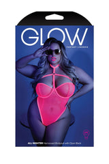 Fantasy Queen Glow Black Light Harness Mesh Bodysuit Teddy Neon Pink-Rebel Romance