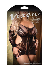 Fantasy Queen Illusion Long Sleeve Dress Bodystocking Black-Rebel Romance