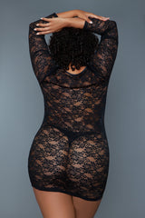 BeWicked Plus Size Queen Lynn Chemise Long Sleeve Black Lace