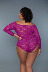 BeWicked Plus Size Queen Marina Bodysuit Dark Magenta Lace