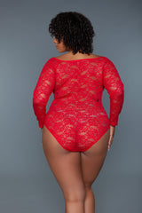 BeWicked Plus Size Queen Marina Bodysuit Red Lace