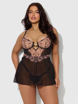 House of Desire Queen Babydoll Set Blacklight Glow Lace Nova Black
