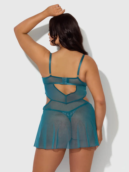 House of Desire Nova Blacklight Glow Lace Babydoll Set