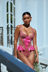 Roma Confidential Queen Of Hearts Peplum Teddy Pink