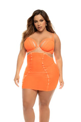 Mapale Queen Arcadia Orange Crush Underwire Mesh Babydoll Slip Bra Set