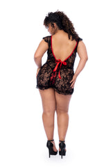Mapale Plus Size Queen Romantic Lace Red Bow Back Babydoll Black-Rebel Romance