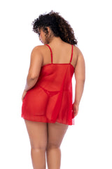 Mapale Plus Size Queen Sequins Floral Transparent Babydoll Red-Rebel Romance