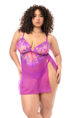 Mapale Twillight Orchid Floral Embroidery Babydoll Azalea Pink