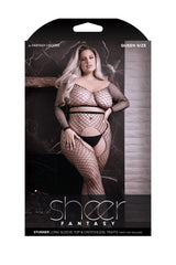 Fantasy Queen Stunner Long Sleeve Top & Crotchless Tights Black-Rebel Romance