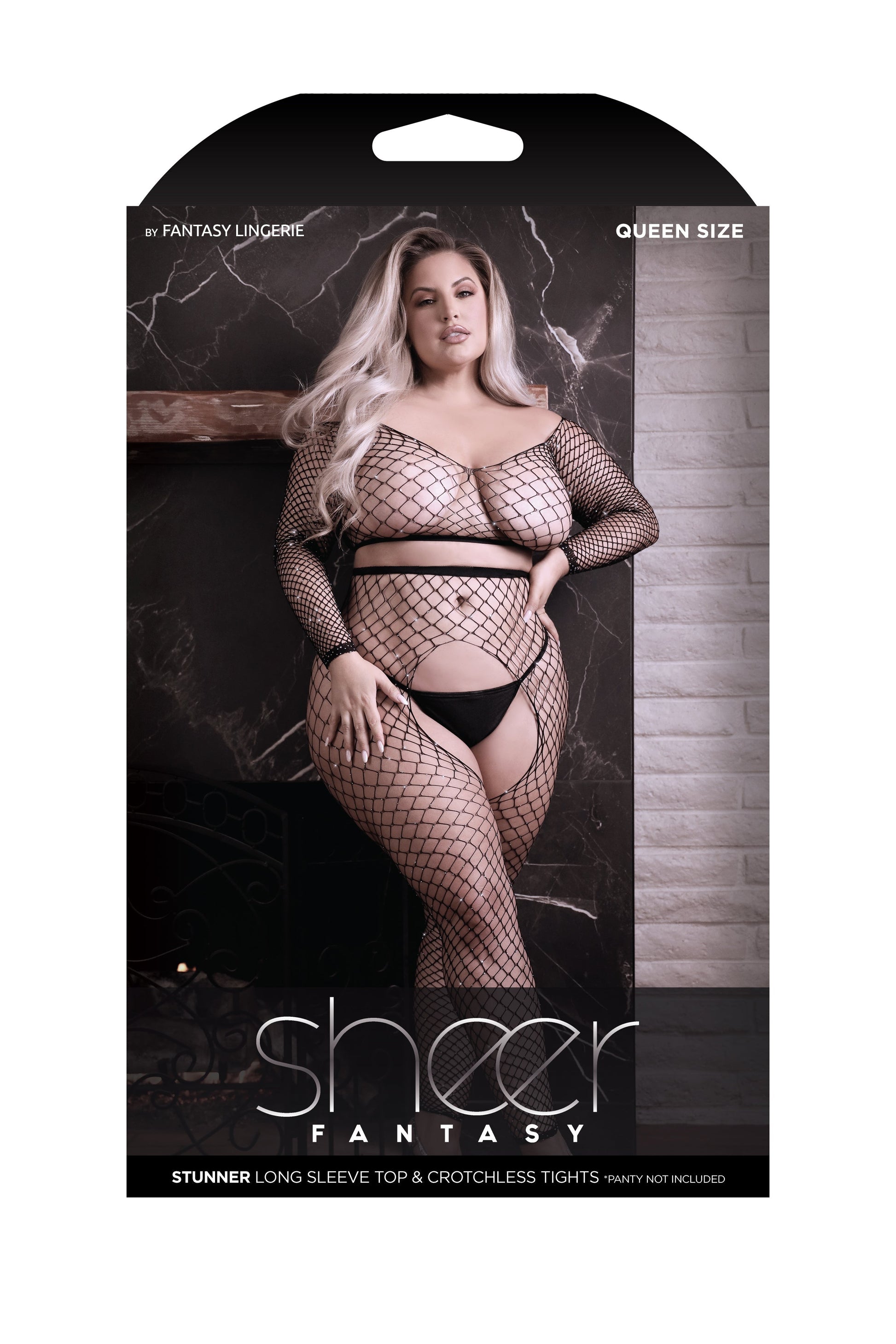 Fantasy Queen Stunner Long Sleeve Top & Crotchless Tights Black-Rebel Romance