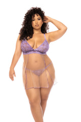 Mapale Queen Verona Sweet Lilac Dream Sheer Mesh Lace Cups Babydoll-Rebel Romance