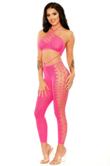 Fantasy Lingerie Glow Black Light Own The Night Bodystocking Neon Pink