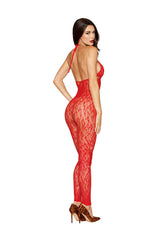 Dreamgirl Rhinestone Bodystocking - One Size - Poinsettia Red