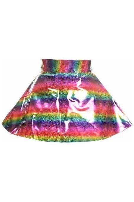 Daisy Corsets Rainbow Glitter PVC Skater Skirt ACC-842