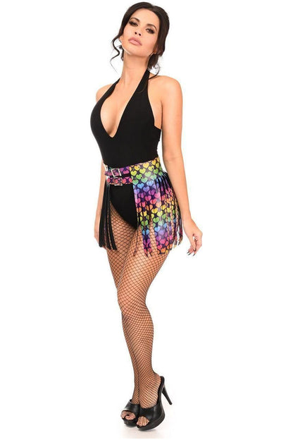 Rainbow Hearts Faux Leather Fringe Skirt - Daisy Corsets