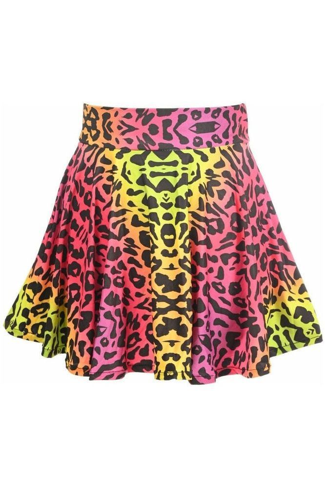 Daisy Corsets Rainbow Leopard Print Stretch Lycra Skirt