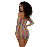 Dreamgirl Rainbow Mini Dress with Arm Warmers - One Size - Rainbow