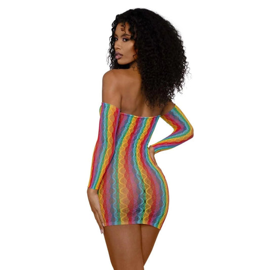 Dreamgirl Rainbow Mini Dress with Arm Warmers - One Size - Rainbow