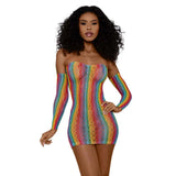 Dreamgirl Rainbow Mini Dress with Arm Warmers - One Size - Rainbow