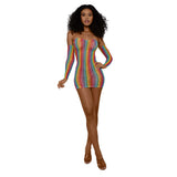 Dreamgirl Rainbow Mini Dress with Arm Warmers - One Size - Rainbow