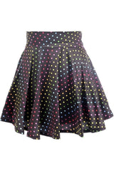 Rainbow Polka Dots Print Stretch Lycra Skirt - Daisy Corsets