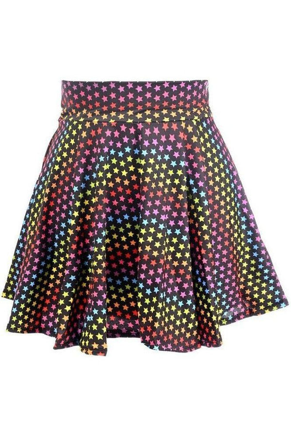 Daisy Corsets Rainbow Stars Print Stretch Lycra Skirt