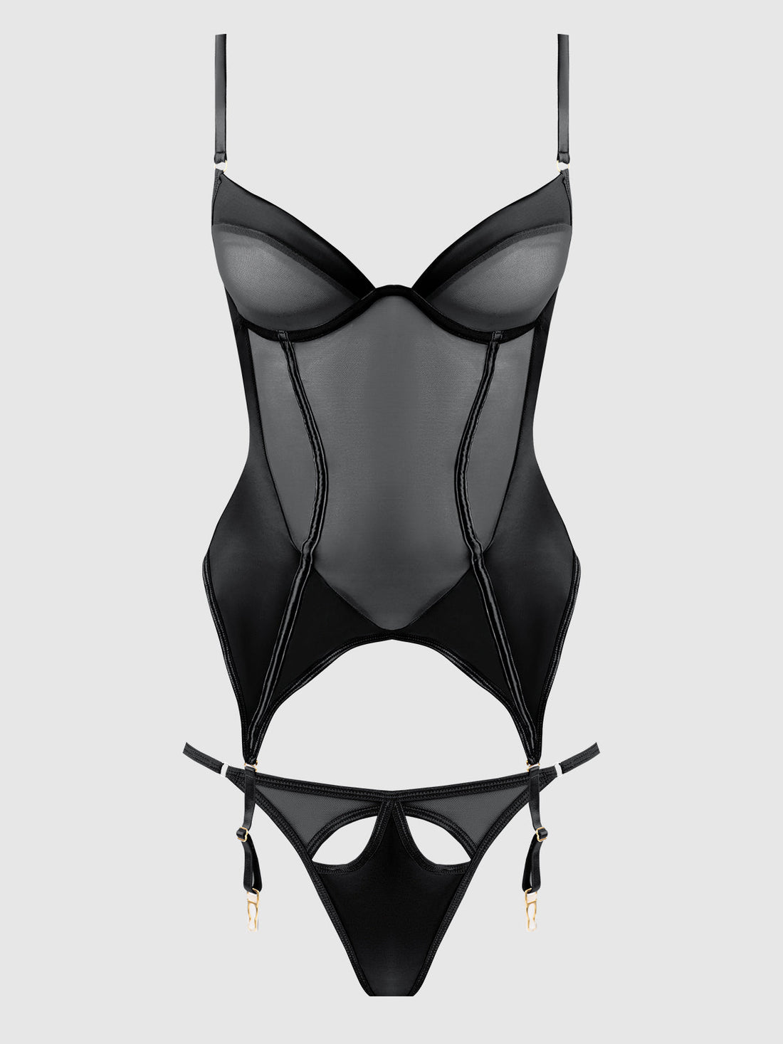 Raquel Mesh & Silky Micro Bustier Set Black