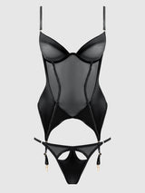 Raquel Mesh & Silky Micro Bustier Set Black