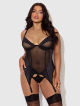 Raquel Mesh & Silky Micro Bustier Set Black