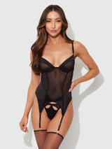 Raquel Mesh & Silky Micro Bustier Set Black