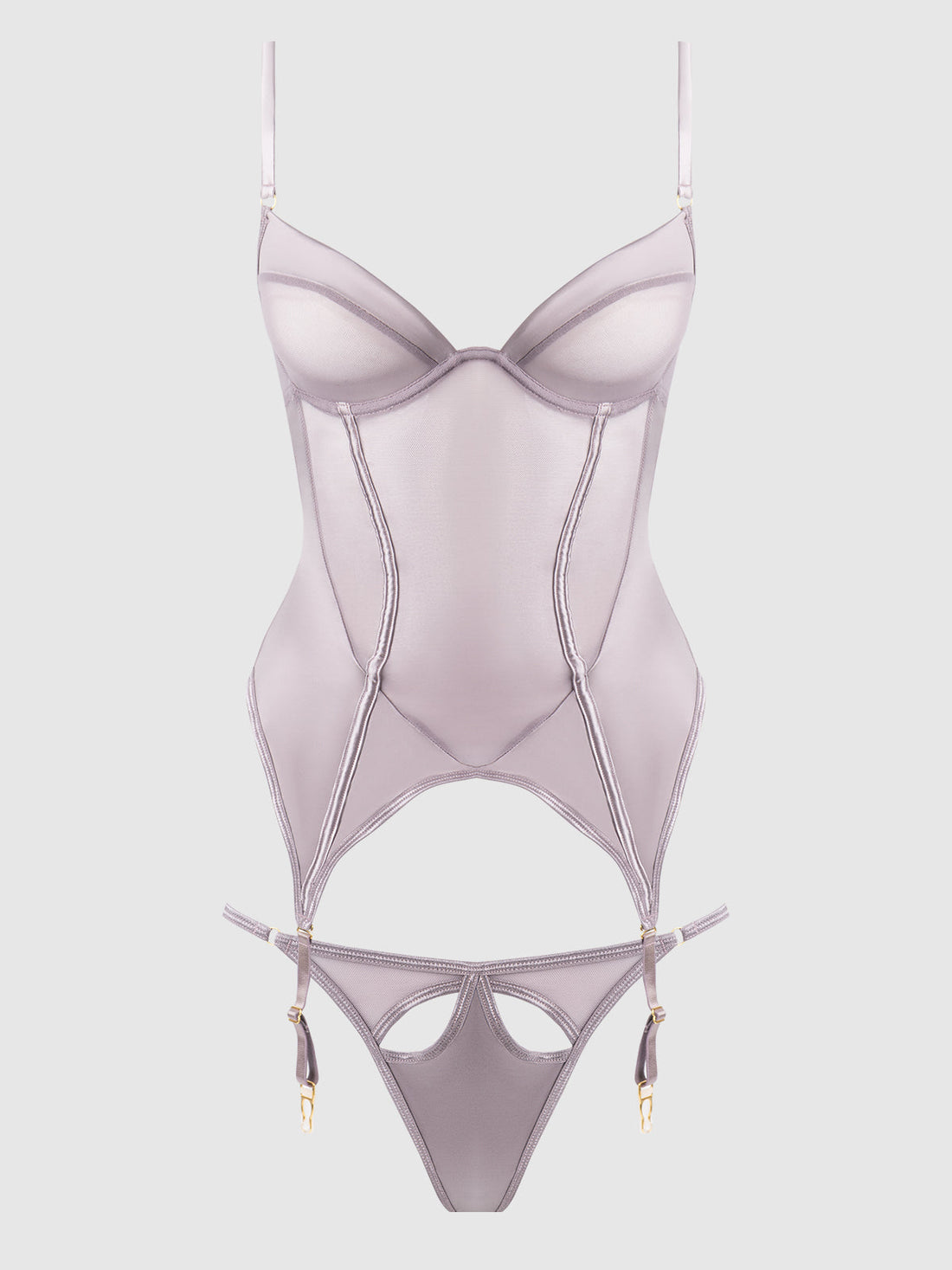 Raquel Mesh & Silky Micro Bustier Set Dark Rose