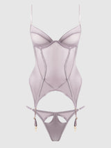 Raquel Mesh & Silky Micro Bustier Set Dark Rose