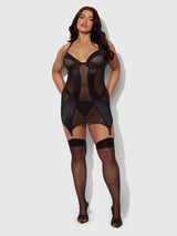 Raquel Mesh & Silky Micro Chemise Set Black