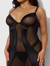 Raquel Mesh & Silky Micro Chemise Set Black