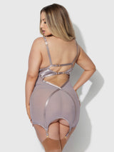 Raquel Mesh & Silky Micro Chemise Set Dark Rose