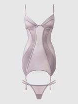 Raquel Mesh & Silky Micro Chemise Set Dark Rose